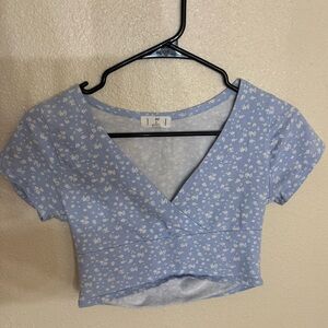 Blue Floral v-neck Top